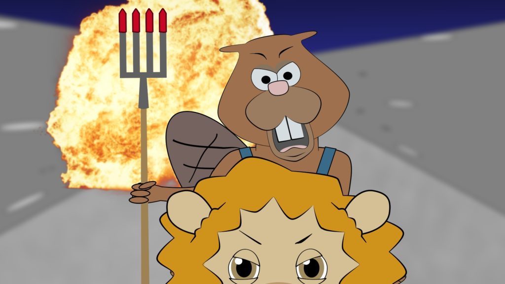 BEAVER RIDES LION-Animation-Cartoons